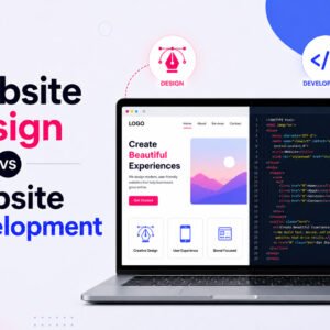 Website design and development comparison showing design layout and code structure