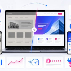 Business website redesign concept showing modern website layout and mobile-friendly design